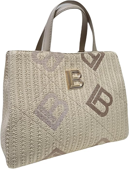 Laura Biagiotti Monogram Woven Tote Bag – Black — Beige — taille Petit